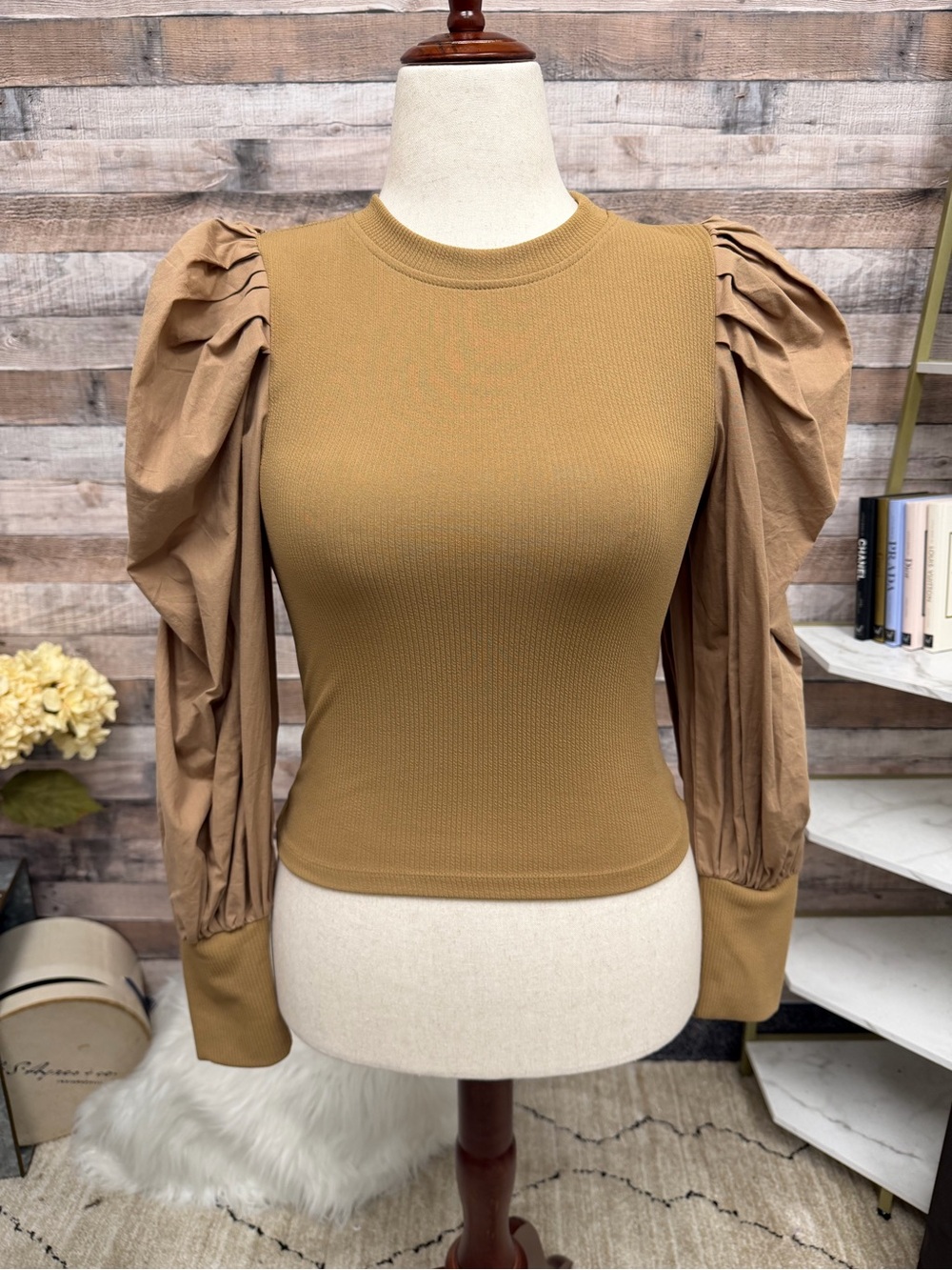 TCEC brown puff sleeve sweater medium